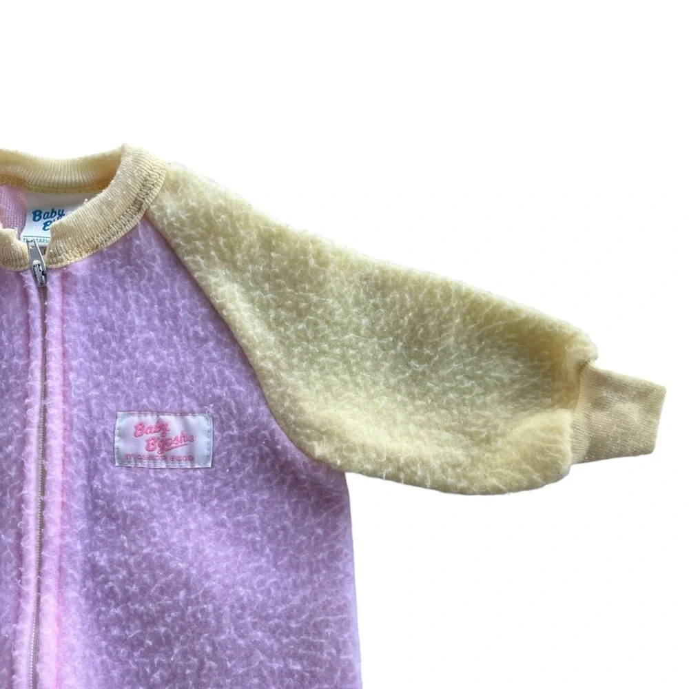 Baby Bgosh by OshKosh 6 Mon. Yellow Pink Fleece Footed Sleeper Front Zip Vintage